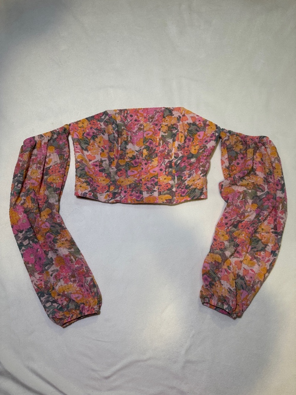 Wild Fable Floral Corset Crop Top Puff Sleeve Smocked Back Size S